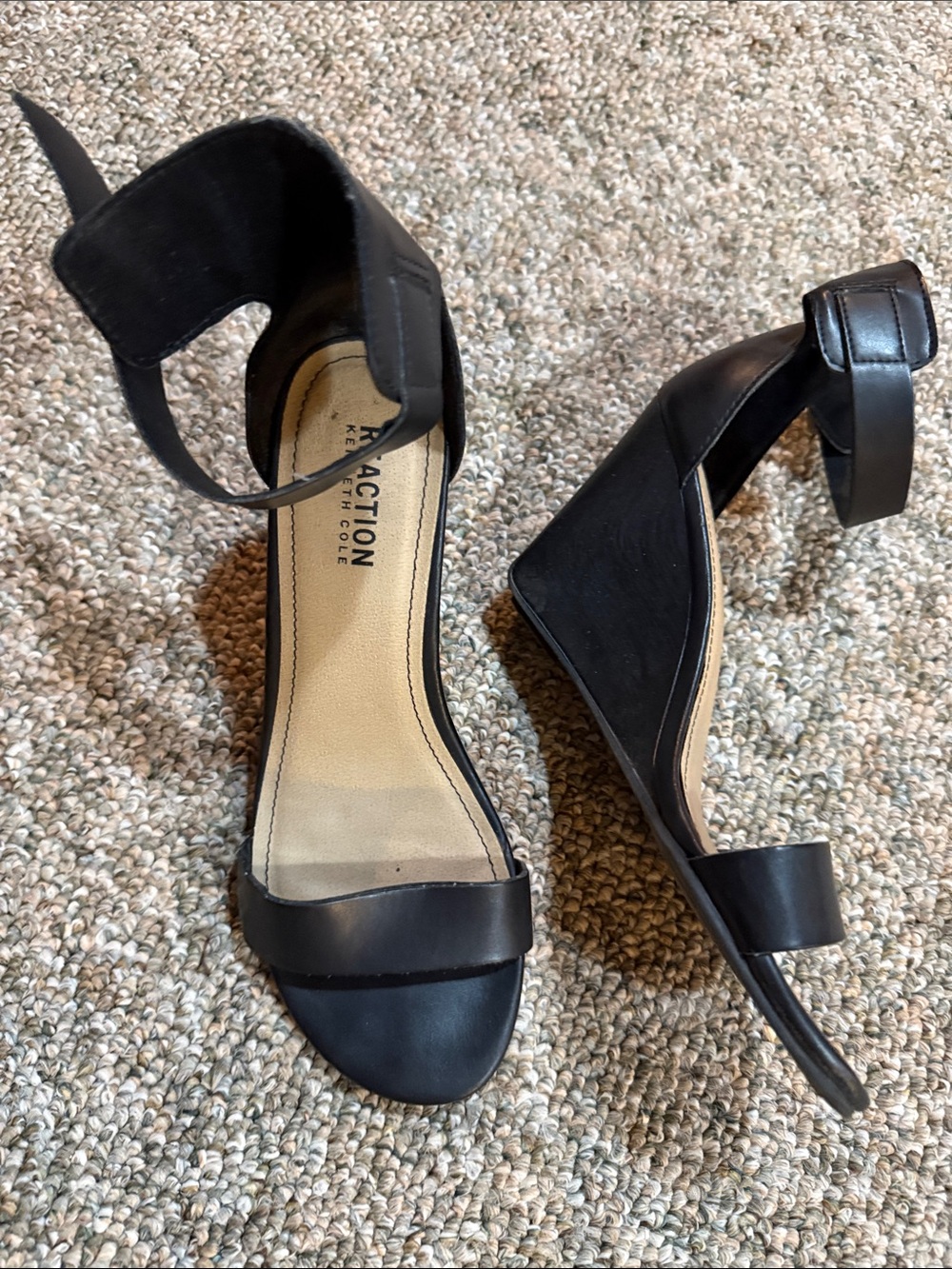 Kenneth Cole Reaction Black Ankle-Strap Wedge Sandals